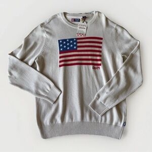 NWT Chaps Ralph Lauren Men XL Cream Oat USA American Flag Knit Pullover Sweater